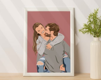 Custom Portrait, Personalized Illustration, Faceless Portrait, Boyfriend Gift, Cartoon Portrait, Couple Drawing, Personalized Gift For Him