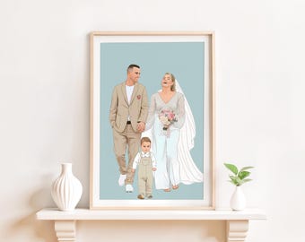 Custom Cartoon Family Portrait, Gift For Christmas, Drawing from Photo, Hand-Drawn (Digital)