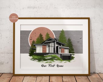 Personalisierte Haus Illustration, Haus Portrait, Einweihungsgeschenk (Digital)