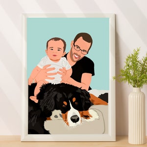Aangepast familieportret, gepersonaliseerd cadeau, Vaderdagcadeau, portret van foto, gepersonaliseerd cadeau opa, cadeau voor papa