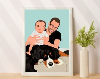 Portrait de famille personnalisé, Cadeau personnalisé, Cadeau fête des pères, Portrait à partir d'une photo, Cadeau grand-père personnalisé, Cadeau pour papa