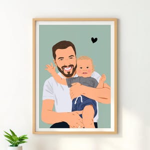 Retrato de família personalizado, presente para o primeiro dia dos pais, retrato sem rosto, presente personalizado para um novo pai, ilustração de família, retrato a partir de foto