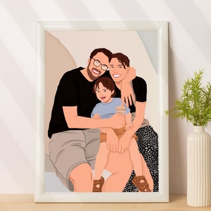 Ritratto di famiglia dei cartoni animati, regalo personalizzato per il trentesimo compleanno per lei, regalo personalizzato per la moglie, illustrazione senza volto dalla foto immagine 4