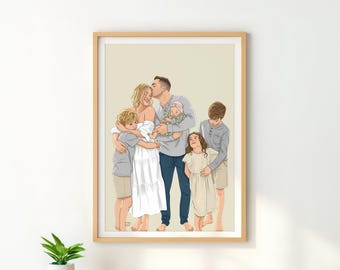 Individuelle Familien Illustration: Personalisierte Zeichnung vom Foto, Geschenk für Weihnachten, Mom/Papa Geschenk