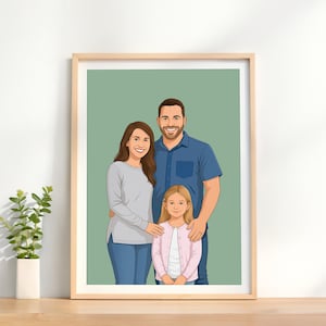 Custom Family Portrait Drawing, Cartoon Illustration, Personalized Gift for Family, Mother's Day Gift, Faceless Portrait Print, Gift for Her