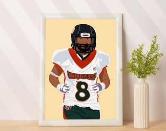 May include: A white and orange football jersey with the word "COUGARS" and the number "8" on the front. The jersey is worn by a person wearing a black helmet with a white face mask.