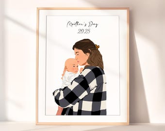 Custom Family Portrait, Mother's Day Gift, Cartoon Portrait, Painting From Photo, Personalized Gift For Mom, Family Illustration