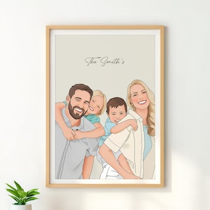 Custom Family Portrait Illustration, Cartoon Portrait, Personalized Gift, Hand-Drawn Portrait, Gift For Christmas, Digital Print