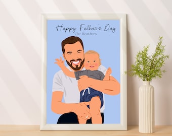 Portrait de dessin animé personnalisé, cadeau personnalisé pour père, cadeau fête des pères, portrait à partir d'une photo, cadeau papy personnalisé, cadeau pour papa