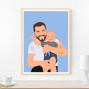 Indywidualny portret rodzinny, ilustracja z kreskówki ze zdjęcia, wyjątkowy prezent dla taty, prezent na dzień ojca, prezent dla dziadka, prezent dla nowego taty, prezent dla męża