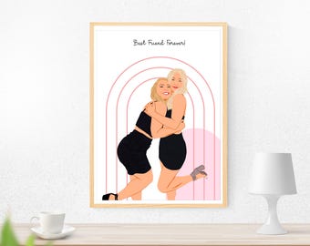 Custom Best Friend Illustration, Painting From Photo, Birthday Gift For Her, Personalized Gift For Best Friend, Custom Drawing