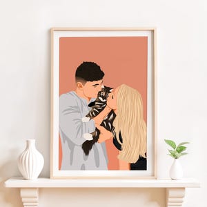 Ritratto senza volto personalizzato, disegno di coppia da foto, ritratto di coppia con animale domestico, illustrazione personalizzata, regalo personalizzato, regalo per fidanzata