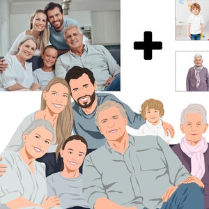 Portrait de famille personnalisé à partir d'une photo cadeau personnalisé pour la fête des pères impression de portrait sans visage cadeau pour les grands-parents / papa image 7