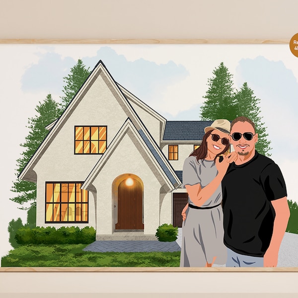 Custom Family Portrait With House, House Painting From Photo, New Home Gift,  Housewarming Gift, Christmas Gift, Home Portrait