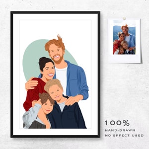 Custom Family Portrait, Cartoon Portrait, Gift For Christmas, Faceless Portrait Print, Family Illustration , Portrait From Photo image 2