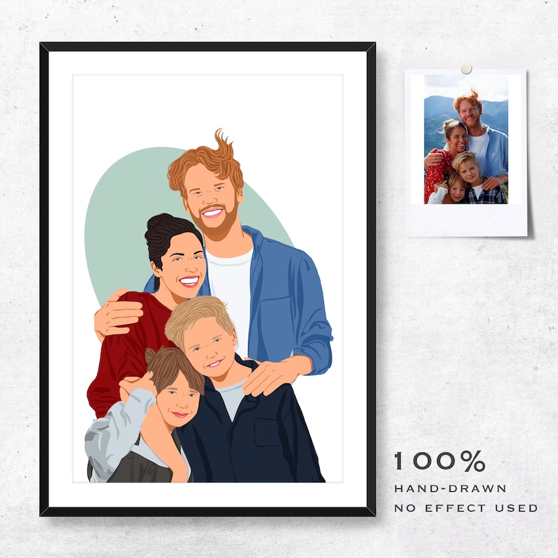 Portrait de famille personnalisé, portrait de dessin animé, cadeau pour Noël, impression de portrait sans visage, illustration de famille, portrait à partir d'une photo image 2