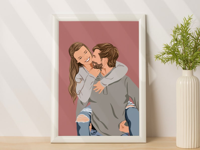 Retrato personalizado, Ilustración personalizada, Retrato sin rostro, Regalo de novio, Retrato de dibujos animados, Dibujo de pareja, Regalo personalizado para él imagen 1