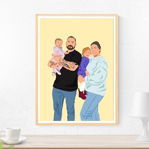 Custom Family Portrait, Drawing from Photo, Family with Kids, Personalized Gift for Christmas, Printable Art, Custom Illustration