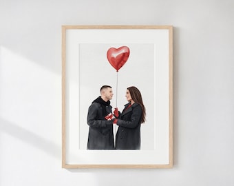 Custom Watercolor Couple Portrait: Gift for Anniversary, Painting from Photo, Personalized Drawing