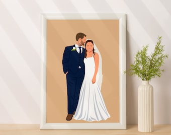 Portrait de dessin animé personnalisé, cadeau de mariage personnalisé pour couple, portrait à partir d'une photo, cadeau d'anniversaire pour elle