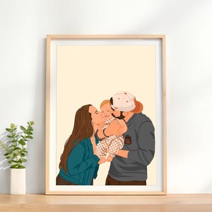 Aangepaste familieillustratie, cartoonportret van foto, anoniem portret van foto, gepersonaliseerd cadeau, kerstcadeau