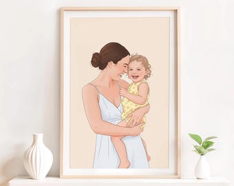 Custom Family Portrait, Personalized Mother's Day Gift, New Mom Gift