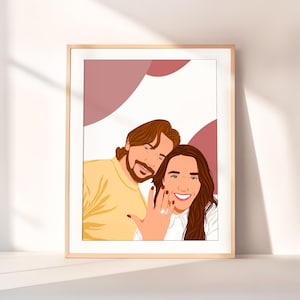 Custom Couple Illustration, Personalized Engagement Gift, Faceless Portrait from Photo, Cartoon Drawing, Gift for Girlfriend, Gift for Her