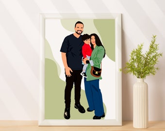 Custom Family Portrait From Photo, Personalized Gift For The Whole Family, Cartoon Portrait, Faceless Illustration, Christmas Gift