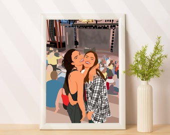 Custom Best Friend Illustration, Painting From Photo, Birthday Gift For Her, Personalized Gift For Best Friend, Custom Drawing