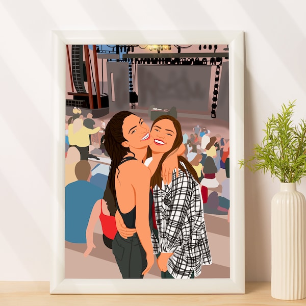 Custom Best Friend Illustration, Painting From Photo, Birthday Gift For Her, Personalized Gift For Best Friend, Custom Drawing