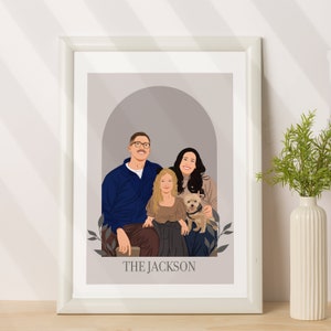 Portrait de famille personnalisé, portrait de dessin animé à partir d'une photo, cadeau de famille personnalisé, impression de portrait sans visage, illustration de famille, portrait d'animal de compagnie