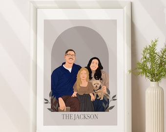 Portrait de famille personnalisé, portrait de dessin animé à partir d'une photo, cadeau de famille personnalisé, impression de portrait sans visage, illustration de famille, portrait d'animal de compagnie