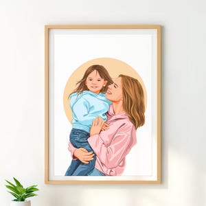Custom Family Portrait, Mother's Day Gift, Drawing from Photo, Personalized Gift, Mom Gift from Daughters, Custom Illustration, Gift for Her