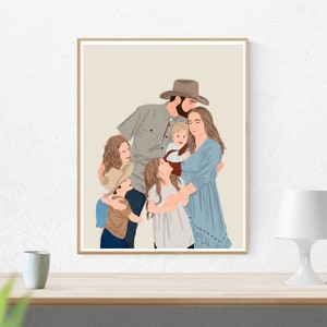 Ritratto di famiglia personalizzato, Ritratto di cartone animato, Regalo per Natale, Stampa di ritratto senza volto, Illustrazione di famiglia, Ritratto da foto