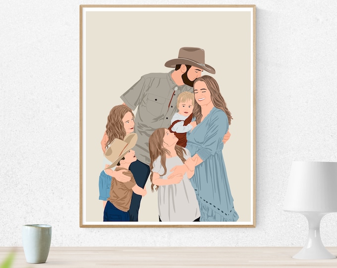 Custom Family Portrait, Cartoon Illustration, Personalized Gift for Parents