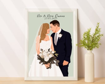 Cadeau de mariage personnalisé pour couple, illustration sans visage, tableau dessin animé personnalisé à partir d'une photo, cadeau d'anniversaire pour elle