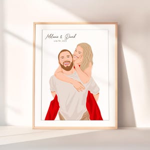 Couple Illustration, Custom Faceless Portrait, Engagement Gift, Personalized Gift for Girlfriend, Drawing from Photo, In Loving Memory
