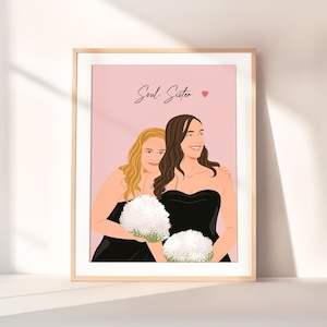 Retrato personalizado de melhor amiga, presente personalizado para irmã, presente de 30º aniversário, ilustração sem rosto, presente para ela, presente para um ente querido