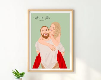 Custom Couple Portrait: Personalized Cartoon Illustration, Gift for Boyfriend/Girlfriend
