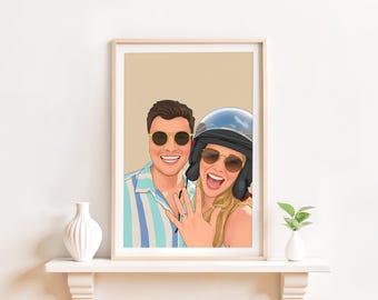Custom Couple Portrait: Engagement Gift, Drawing from Photo, Hand-Drawn