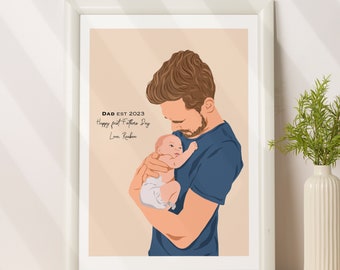 Portrait de famille personnalisé, portrait de dessin animé, cadeau de fête des pères, impression de portrait sans visage, illustration de famille, portrait à partir d'une photo, cadeau pour papa