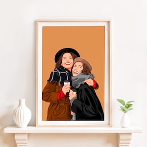 Illustration de portrait personnalisé, cadeau 30e anniversaire pour elle, dessin personnalisé, cadeau personnalisé pour meilleure amie, cadeau femme, cadeau de demoiselle d'honneur