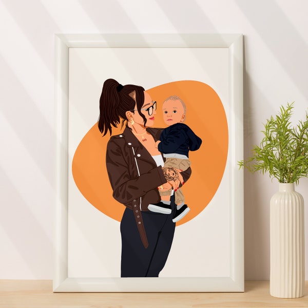 Retrato familiar personalizado a partir de una foto - Regalo personalizado del Día de la Madre de parte de su hija - Regalo personalizado de madre/abuela