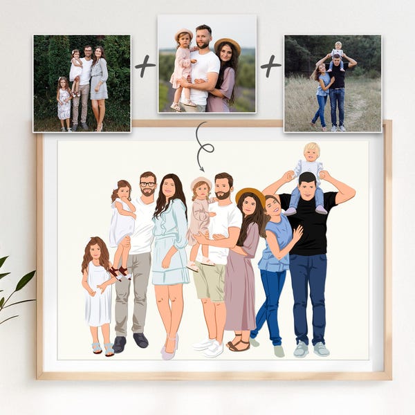 Aangepast familieportret: overleden geliefde toevoegen, herdenkingscadeau, foto's samenvoegen