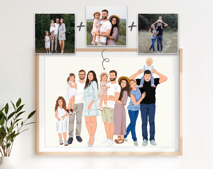 Custom Family Portrait: Add Deceased Loved One, Memorial Gift, Merge Photos