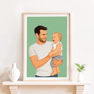 Illustrazione di ritratto personalizzata, regalo per la festa del papà, disegno di famiglia personalizzato, regalo per il nonno, regalo per il neo-papà, regalo di famiglia, ritratto da foto