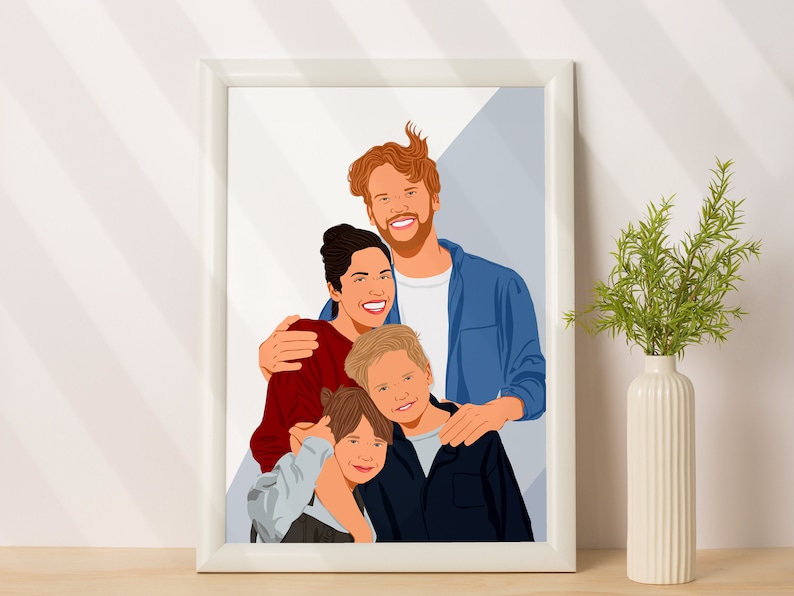 Family Portrait, Custom Illustration, Personalized Gift, Cartoon Portrait, Faceless Portrait Print, Family Illustration, Portrait From Photo image 1