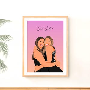 Ilustração personalizada de melhor amiga, retrato de foto, presente personalizado de melhor amiga, presente de aniversário para ela, desenho de desenho animado personalizado