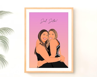 Custom Best Friend Illustration, Portrait from Photo, Personalized Best Friend Gift, Birthday Gift For Her, Custom Cartoon Drawing