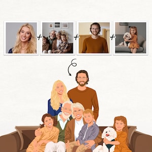 Cartoon Portrait, Custom Drawing, Family Illustration, Personalized Gift, Christmas Gift, Digital Print, Faceless Portrait from Photo image 6